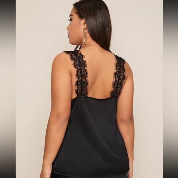 Black satin lace strap tank top - Picture 5 of 5